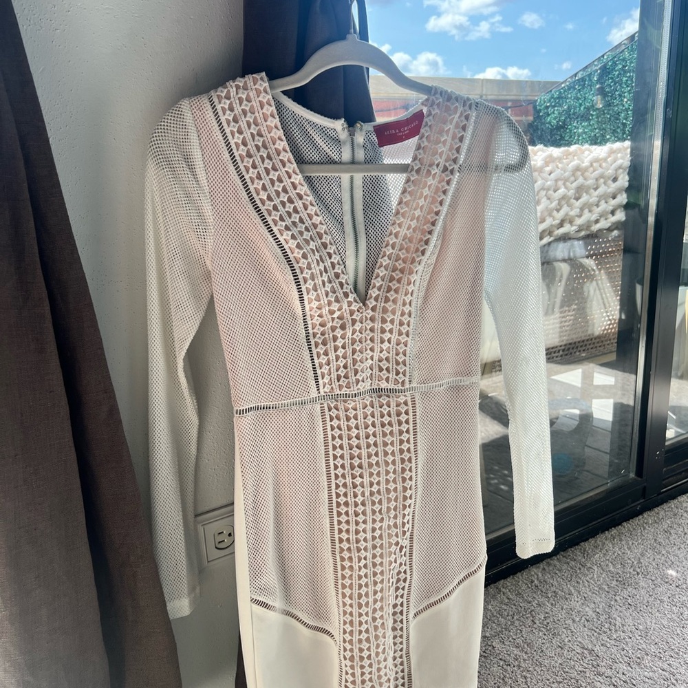AKIRA White Crochet Long Sleeve Dress
